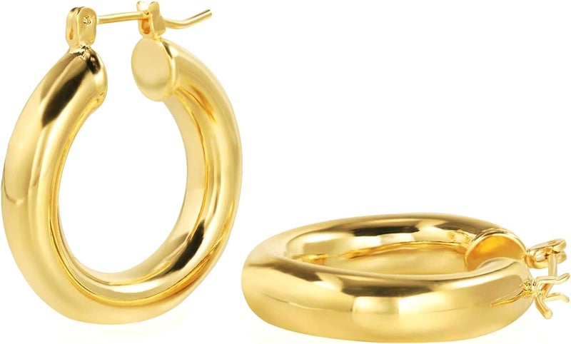 Tewiky Chunky Gold Hoop Earrings for Women, 14k Gold Plated Thick Triple Hoop Earrings Hypoallergenic Trendy Chunky Gold Hoops Earrings Dainty Jewelry Gifts for Women - Image 1